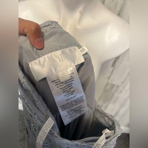 David’s Bridal One-Shoulder Lace Chiffon Gown – Misty Blue – Size 16 – NWT - Picture 5 of 8